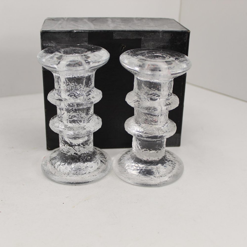 Mid Century Modern 1960's Pair Glass Candlestick Holders